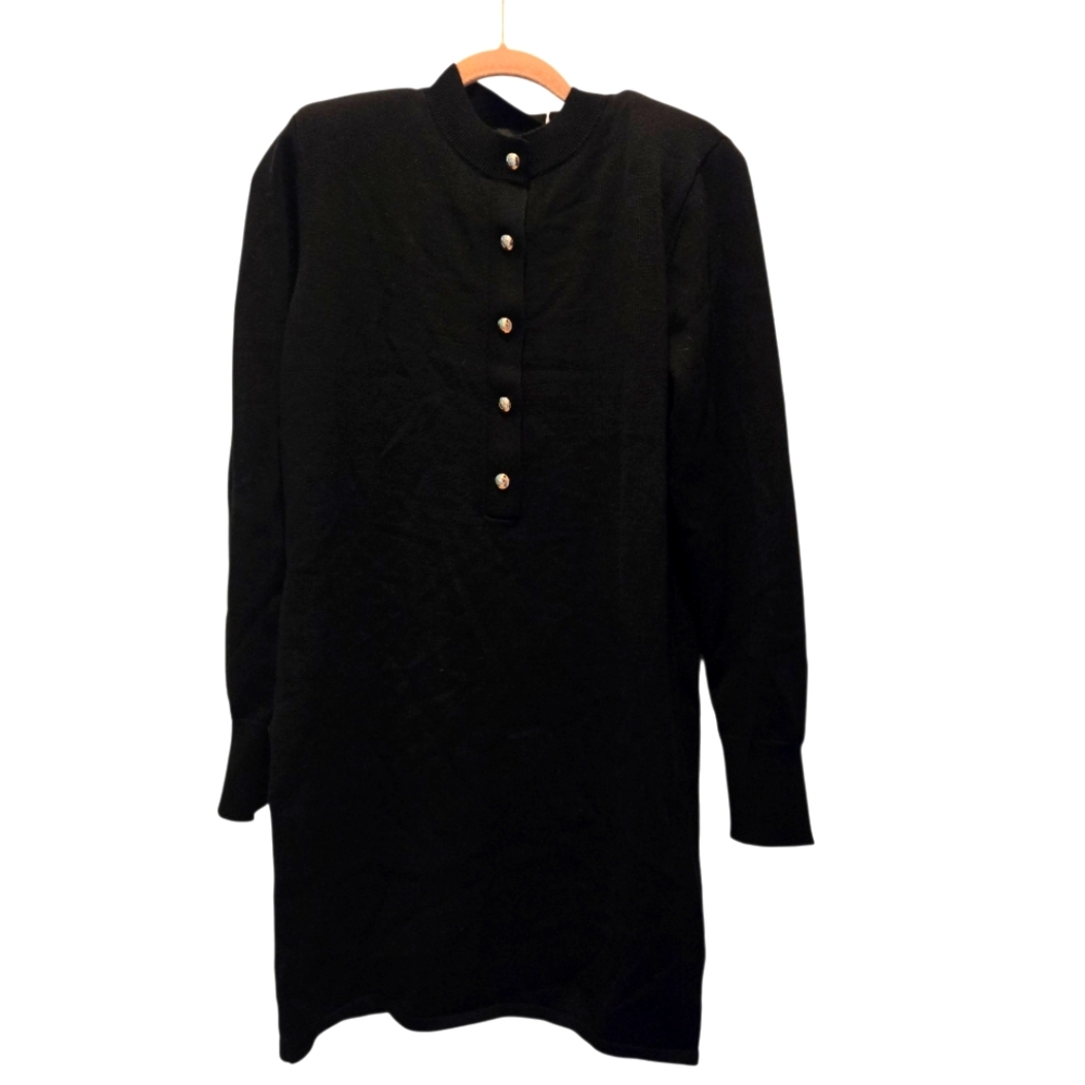NWT Anine Bing Freja Dress S Wool Cashmere Black Gold Button Sweater Knit Henley - Picture 4 of 11